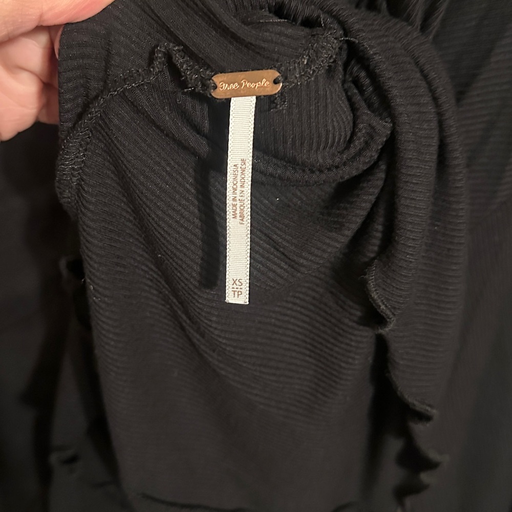 Free People Shimmy Shake Oversized Ribbed Long Sleeve Tunic w V Back, Black, XS - Picture 10 of 11